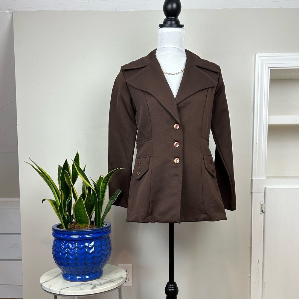 Vintage 60's/70's Dagger Collar Brown Polyester Blazer Disco Leisure Suit/Jacket